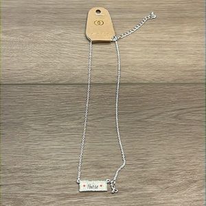 NWT Bar Necklace Engraved w/“Nurse” and Stethoscope Charm, Adjustable Length